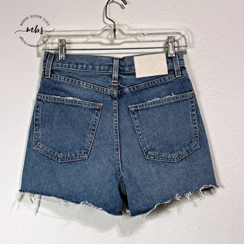GRLFRND Helena 90's High Rise Cut Off Distressed Denim Shorts Light Wash Blue 24